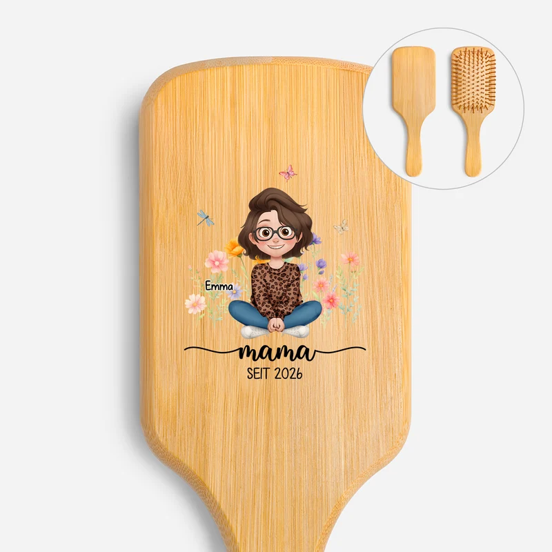 Mama Seit Blumen - Personalisiertes Geschenk | UV Druck Bambus Haarbürste Mama/Papa