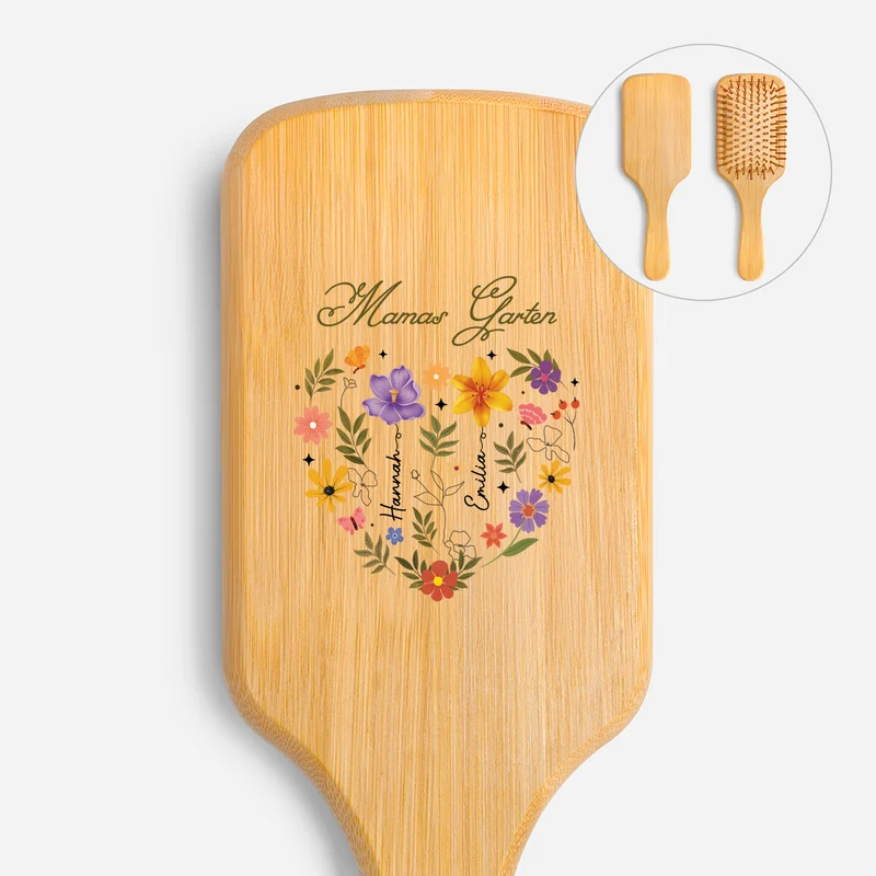 Mamas Garten - Personalisiertes Geschenk | UV Druck Bambus Haarbürste Mama & Oma
