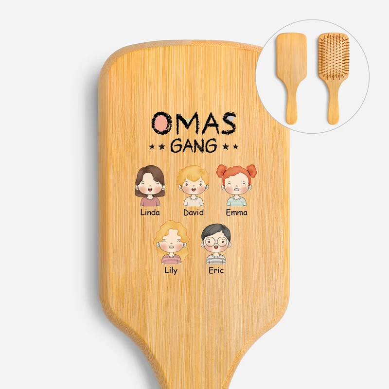 Omas Gang Buntstifte - Personalisiertes Geschenk | UV Druck Bambus Haarbürste Oma/Mama
