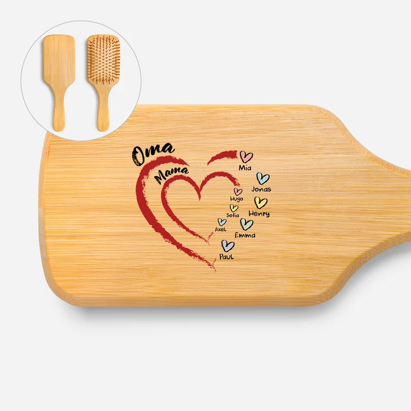 Oma Mama Herzen Buntstifte - Personalisiertes Geschenk | UV Druck Bambus Haarbürste Mama & Oma