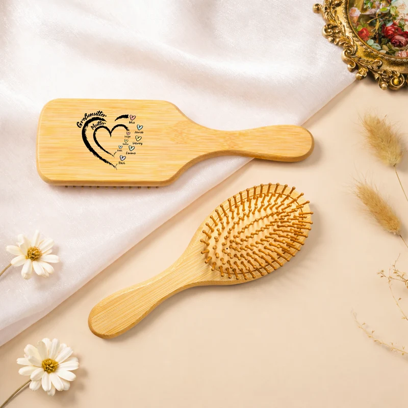 Oma Mama Herzen Buntstifte - Personalisiertes Geschenk | UV Druck Bambus Haarbürste Mama & Oma