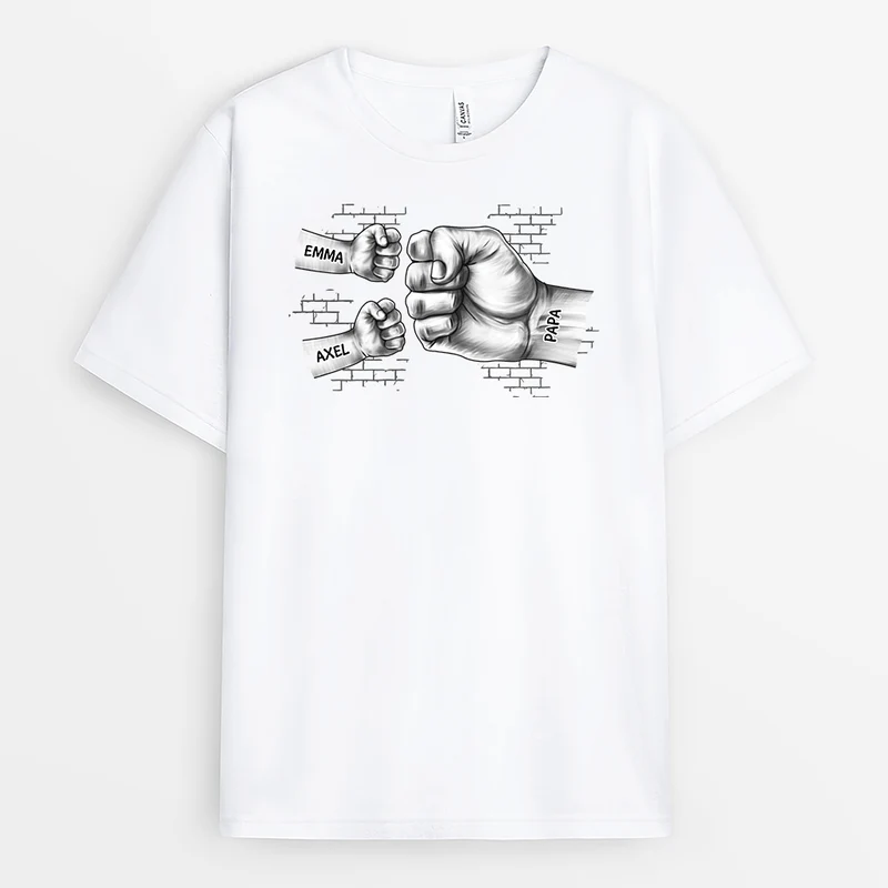 Papa Kinder Mit Fäusten Ziegelmauer - Personalisiertes Geschenk | T Shirt Papa