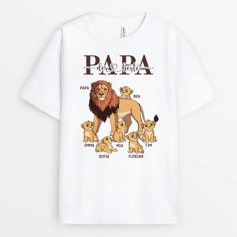 Papa Löwe - Personalisiertes Geschenk | Weißes T Shirt Papa