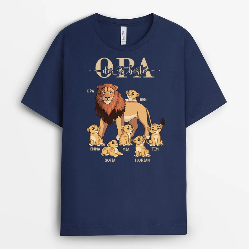 Papa Löwe - Personalisiertes Geschenk | Schwarzes T Shirt Papa