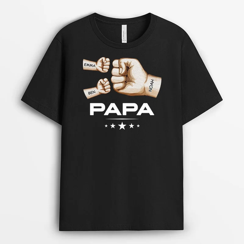 Papas - Personalisiertes Geschenk | T-Shirt für Papas mit Faustmotiv im Aquarellstil