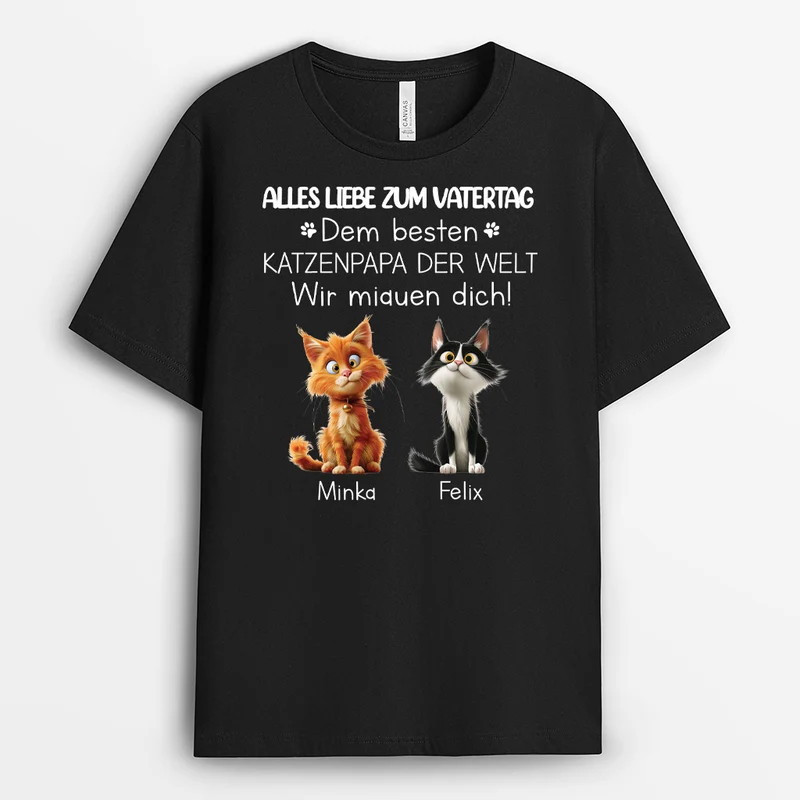 Vatertag Katzenpapa Wir Miauen Dich - Personalisiertes Geschenk | Schwarzes T shirt Katze