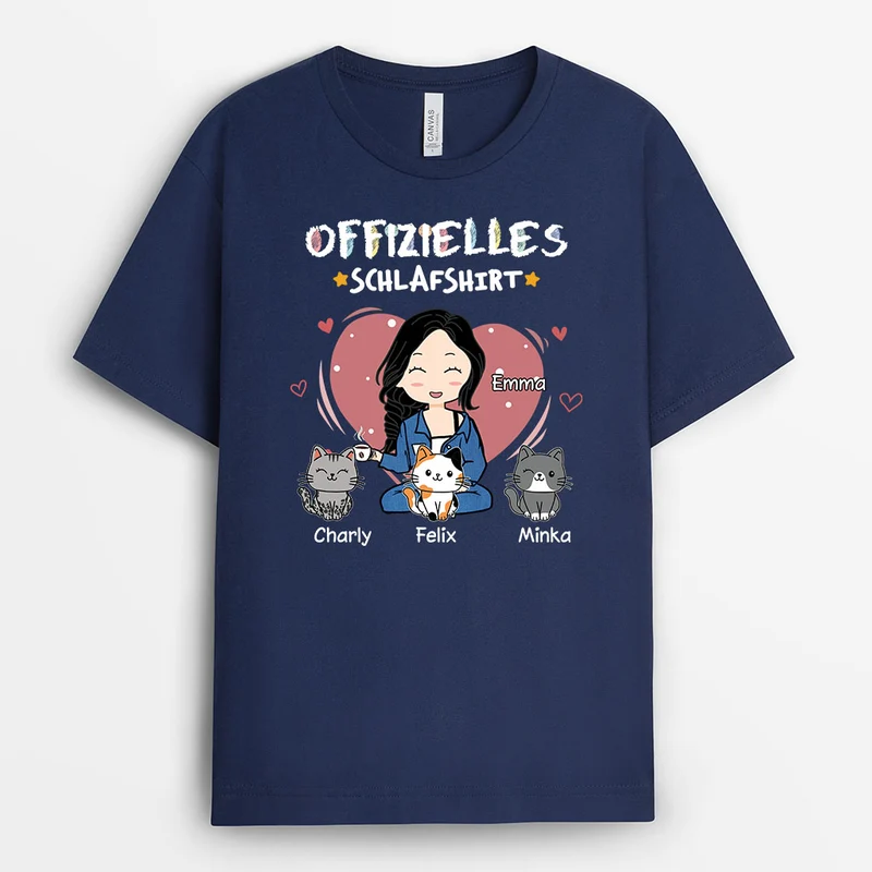 Offizielles Schlafshirt - Personalisierte Geschenke Für Frauen | Dunkles Schlafshirt Katze Chibi Buntstifte