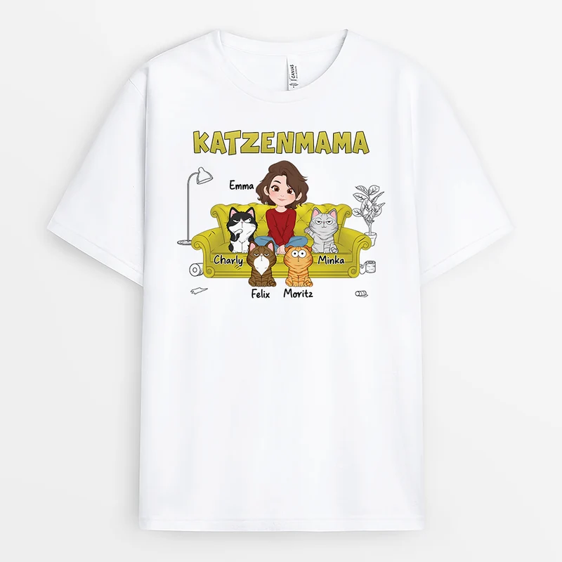 Katzenmama Katzenpapa - Personalisiertes Geschenk | Katzen T-Shirt Cartoon