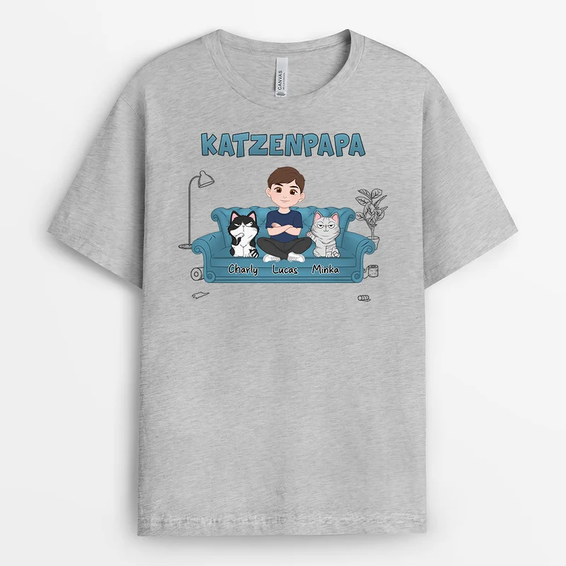 Katzenmama Katzenpapa - Personalisiertes Geschenk | Katzen T-Shirt Cartoon