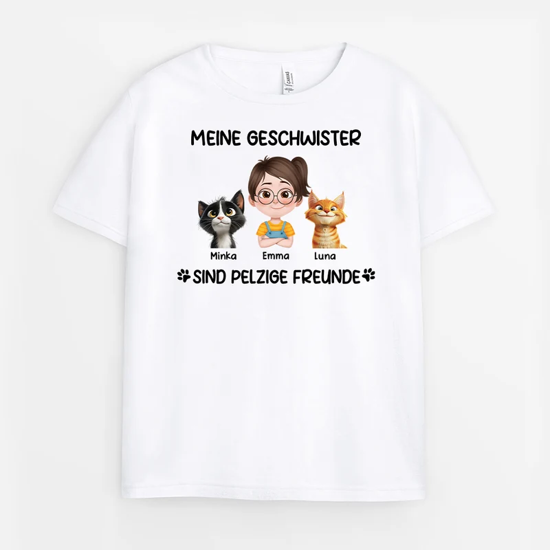 Meine Geschwister Sind Pelzige Freunde - Personalisierte Geschenke Kinder | Katzen T-Shirt