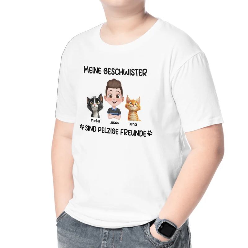 Meine Geschwister Sind Pelzige Freunde - Personalisierte Geschenke Kinder | Katzen T-Shirt