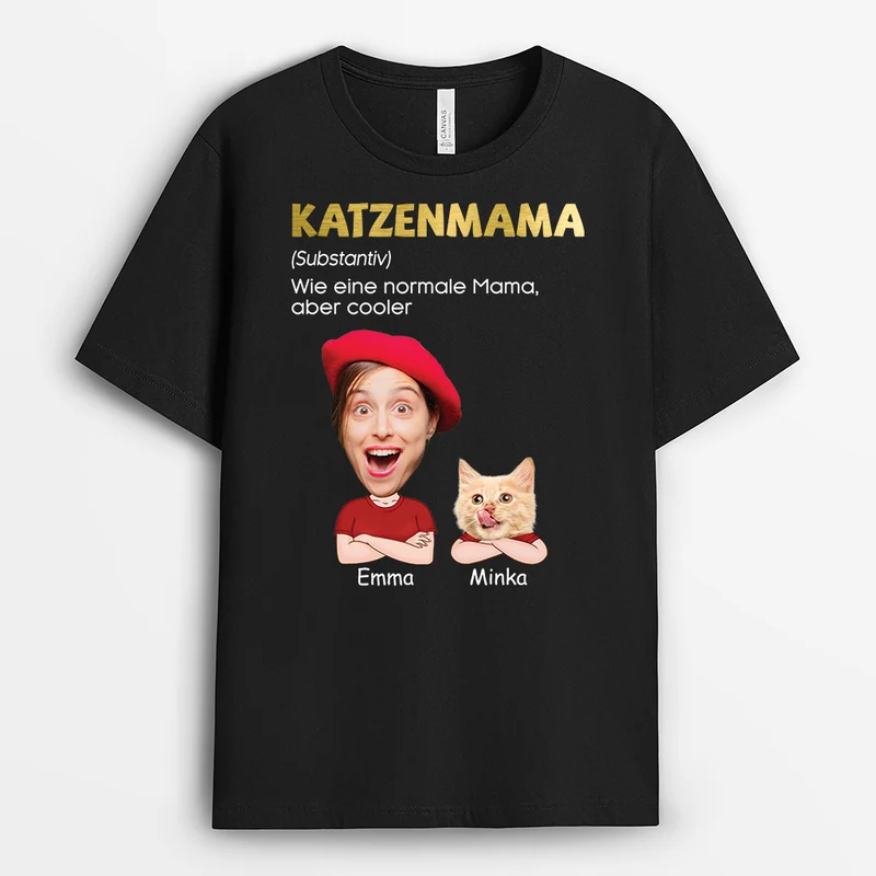 Definition Katzenmama/Katzenpapa - Personalisiertes Geschenk | T shirt Katze mit Gesicht