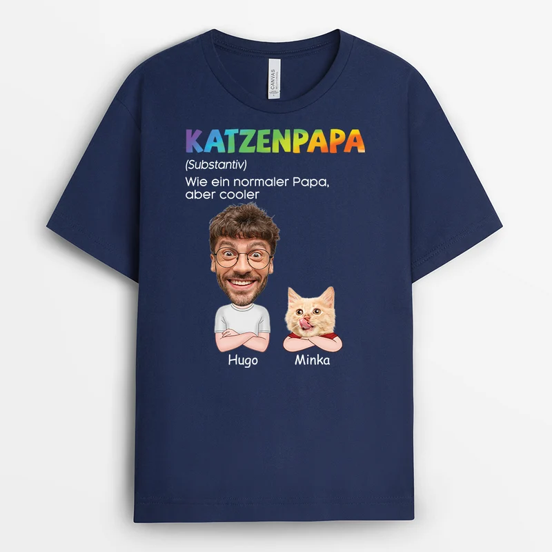 Definition Katzenmama/Katzenpapa - Personalisiertes Geschenk | T shirt Katze mit Gesicht