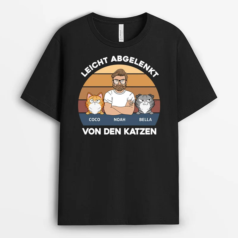 Leicht Abgelenkt Von Den Katzen - Personalisiertes Geschenk | T-Shirt für Katzenliebhaber