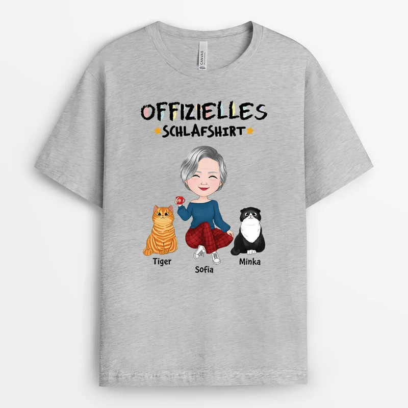 Offizielles Schlafshirt Katzen Und Katzenbesitzer - Personalisiertes Geschenk | T-Shirt für Katzenliebhaber