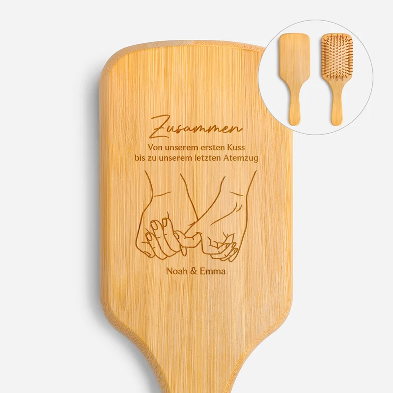 Vom Ersten Kuss Bis Zum Letzten Atemzug - Personalisierte Paar Geschenke | Bambus Haarbürste Mit Gravur