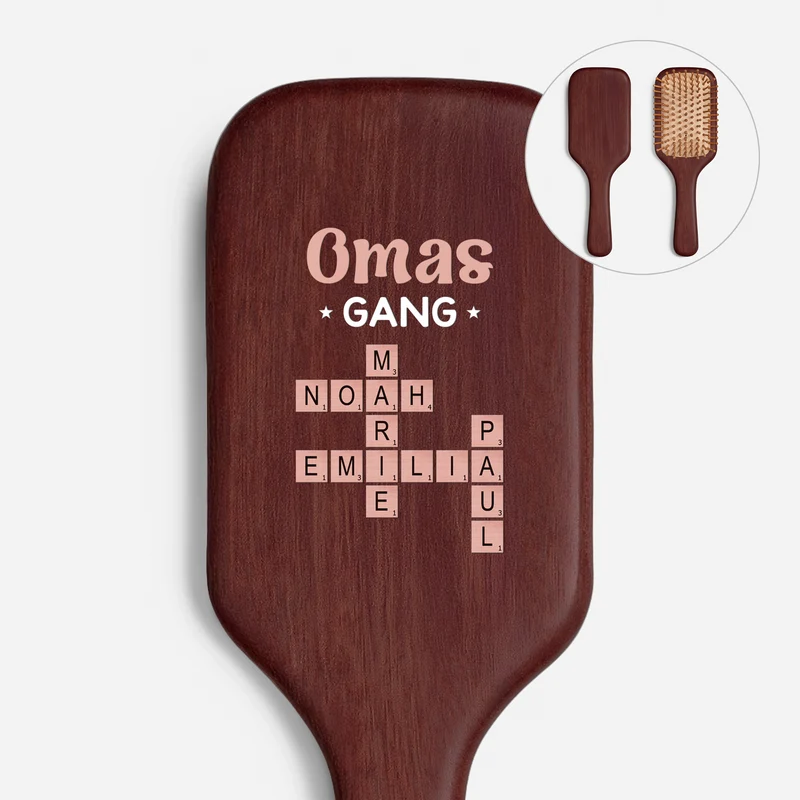 Omas Gang - Personalisiertes Kreuzworträtsel Geschenk | UV Druck Sandelholz Haarbürste Oma/Mama