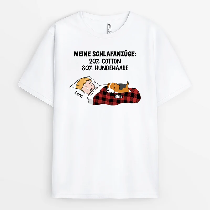 Mein Pyjama 20% Baumwolle 80% Hundehaare - Personalisiertes Geschenk | T-Shirt für Hundeliebhaber