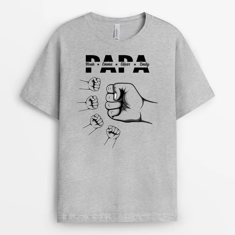 Papa Und Kinder Mit Fäusten - Personalisiertes Geschenk | T Shirt Papa