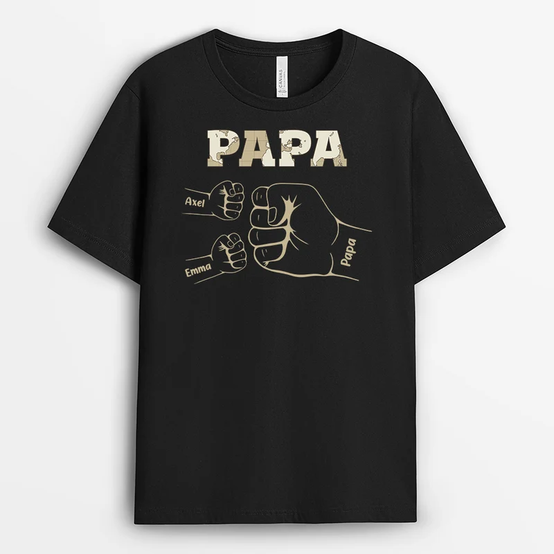 Papa Kinder Mit Faust Weltkarte - Personalisiertes Geschenk | T Shirt Papa