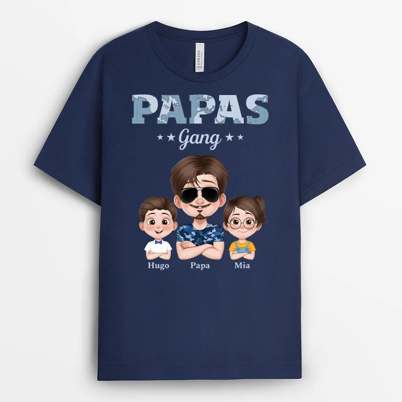 Papas Gang Weltkarte - Personalisiertes Geschenk | T Shirt Papa Cartoon