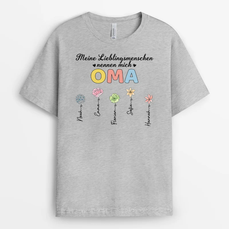 Meine Lieblingsmenschen Nennen Mich Mama Blumen - Personalisiertes Geschenk | Mama T-Shirt