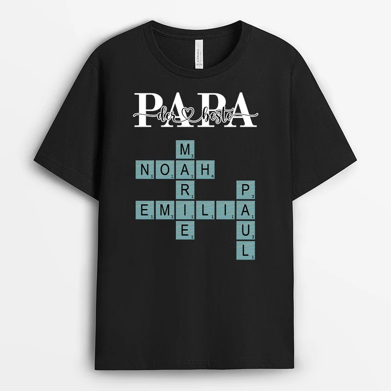 Papa Kreuzworträtsel - Personalisiertes Geschenk | Schwarzes T Shirt Papa