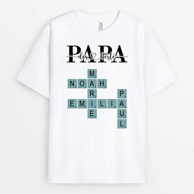 Papa Kreuzworträtsel - Personalisiertes Geschenk | Weißes T Shirt Papa