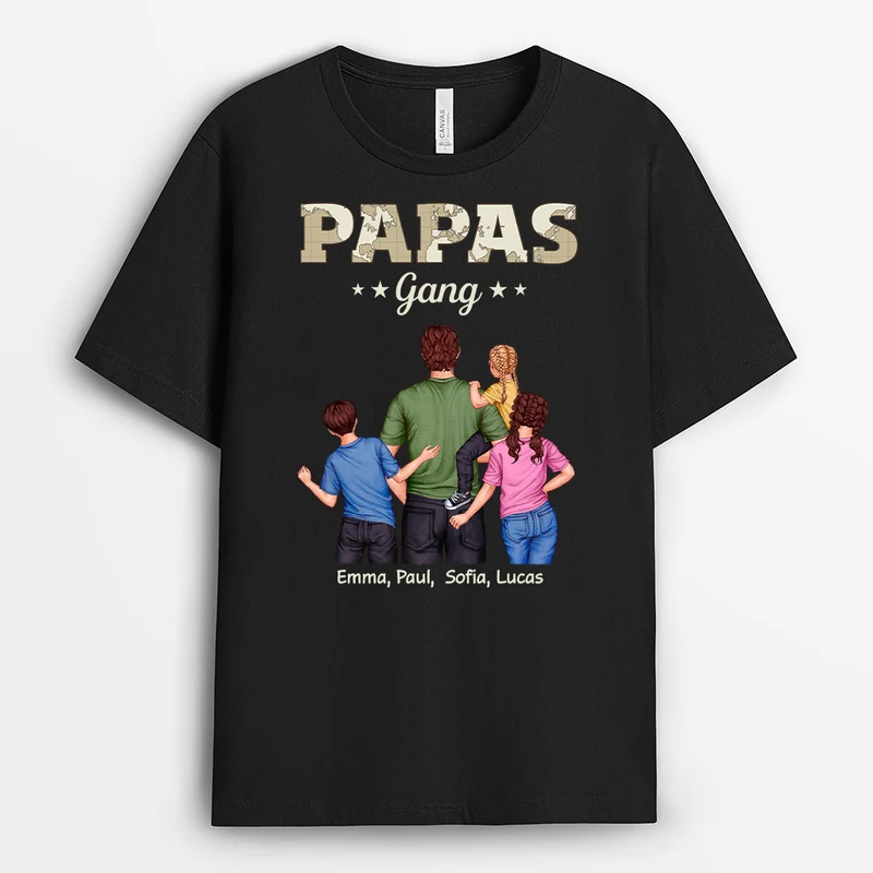 Papas Gang Weltkarte Getragen Von Papa - Personalisiertes Geschenk | Schwarzes T Shirt Papa