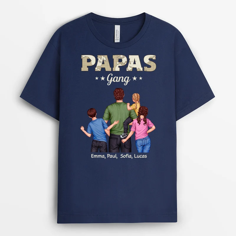 Papas Gang Weltkarte Getragen Von Papa - Personalisiertes Geschenk | Schwarzes T Shirt Papa