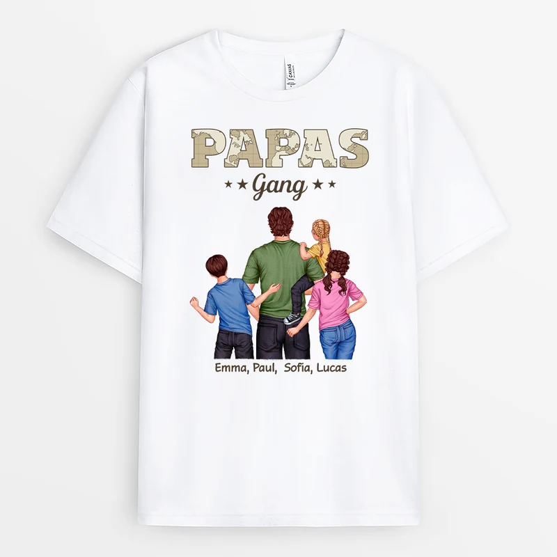 Papas Gang Weltkarte Getragen Von Papa - Personalisiertes Geschenk | Weißes T Shirt Papa