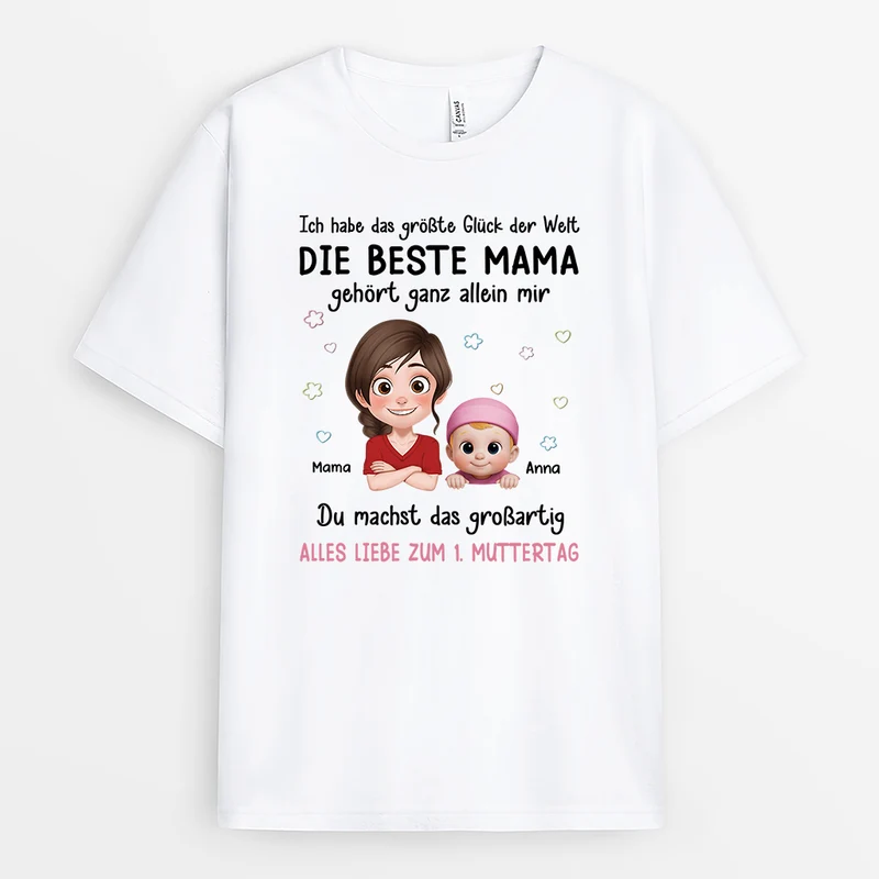 Alles Liebe Zum 1. Muttertag Vatertag - Personalisiertes Geschenk | Papa Mama T Shirt
