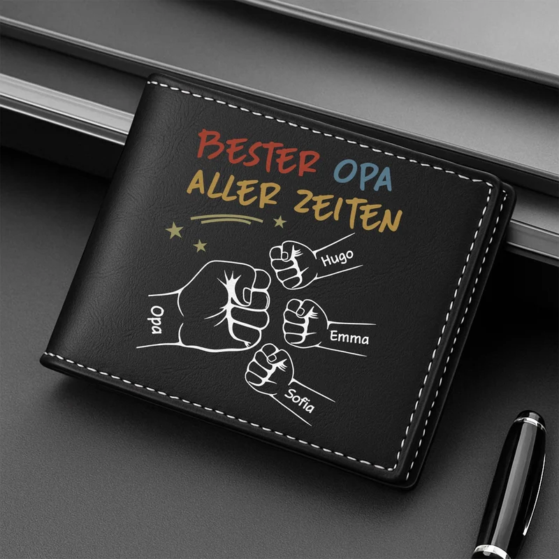 Bester Papa/Opa Aller Zeiten Mit Fäusten - Personalisierte Geschenke Herren | Portemonnaie
