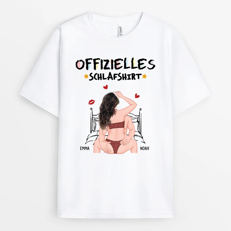 Offizielles Schlafshirt - Personalisierte Geschenke Paare | Weißes T Shirt Cartoon Buntstifte