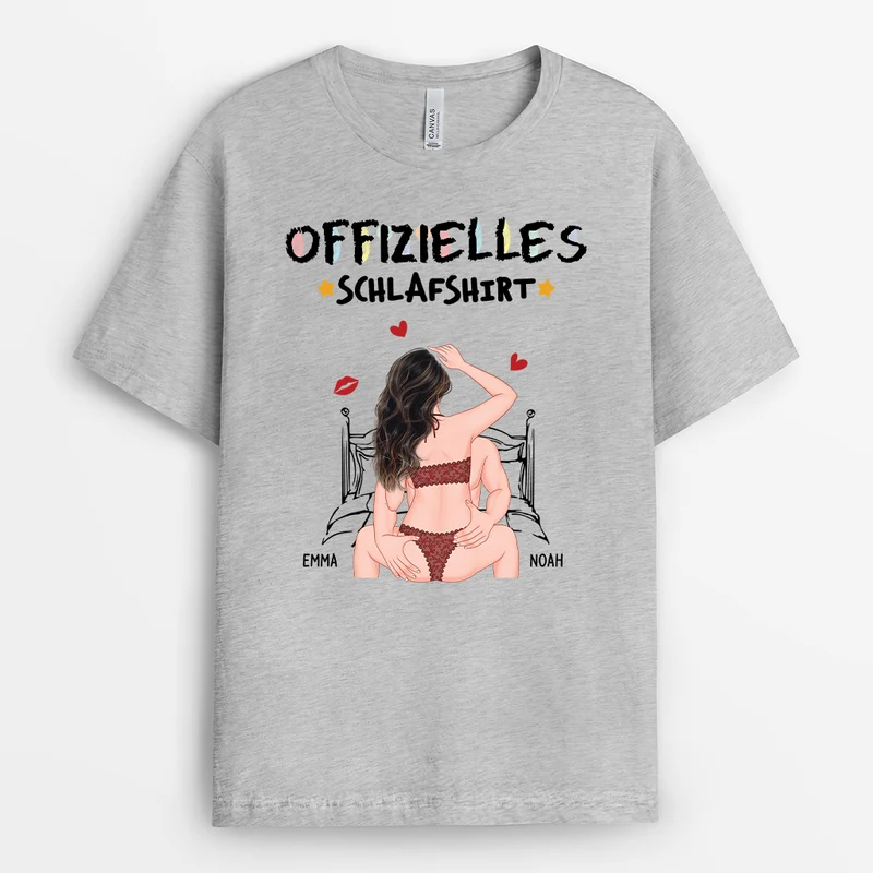 Offizielles Schlafshirt - Personalisierte Geschenke Paare | Weißes T Shirt Cartoon Buntstifte