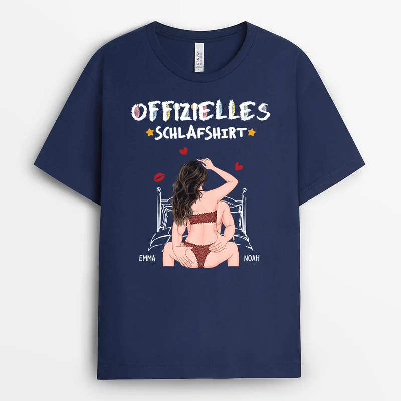 Offizielles Schlafshirt - Personalisierte Geschenke Paare | Schwarzes T Shirt Cartoon Buntstifte