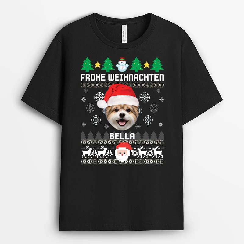 Frohe Weihnachten Mit Hund - Personalisierte Weihnachtsgeschenke | T Shirt Foto Haustiere