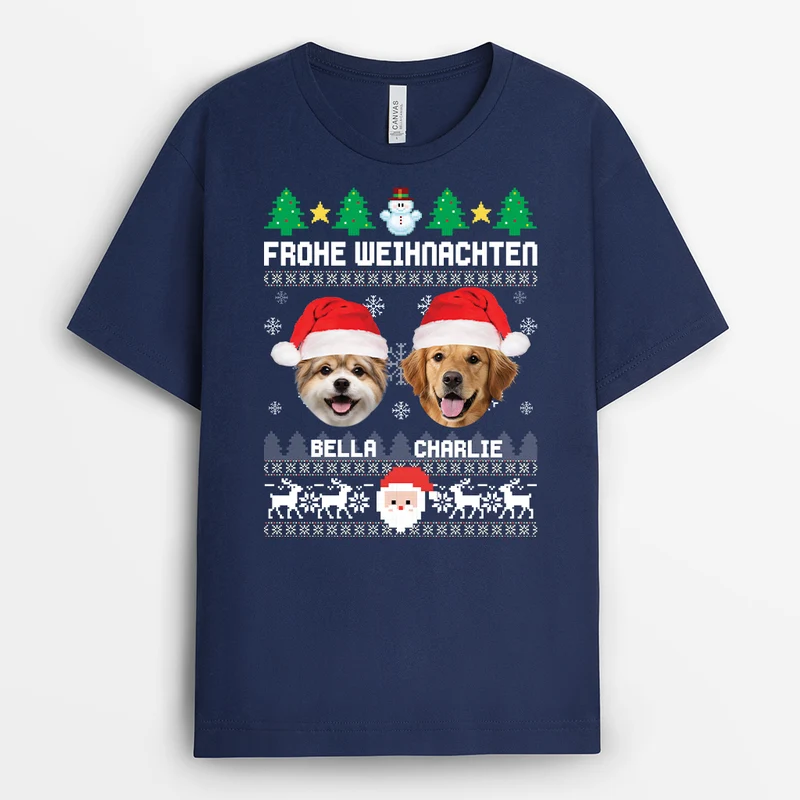 Frohe Weihnachten Mit Hund - Personalisierte Weihnachtsgeschenke | T Shirt Foto Haustiere