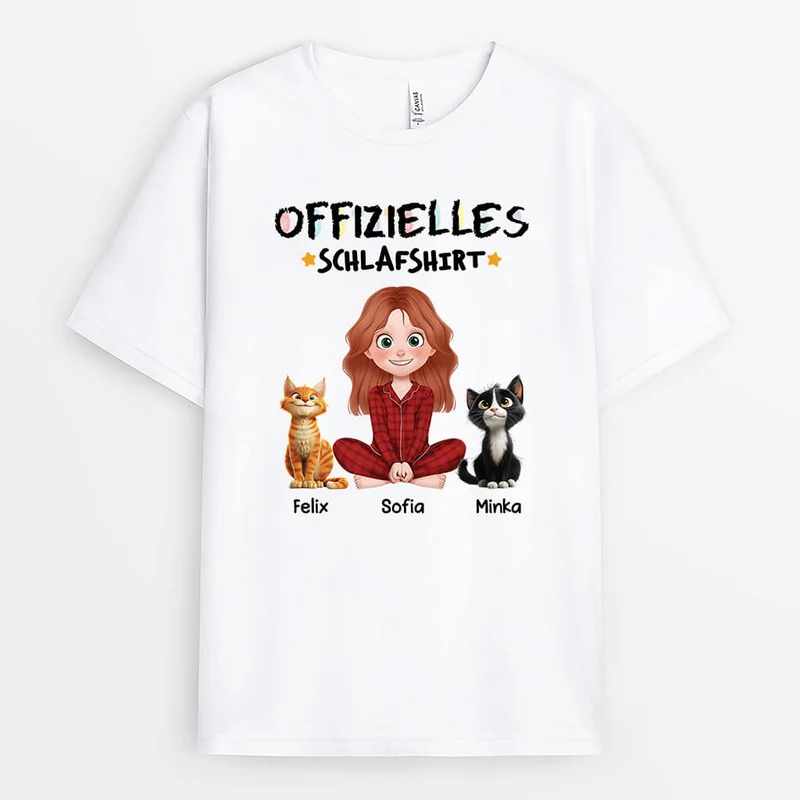 Offizielles Schlafshirt Cartoon - Personalisiertes Geschenk | T-Shirt für Katzenliebhaber