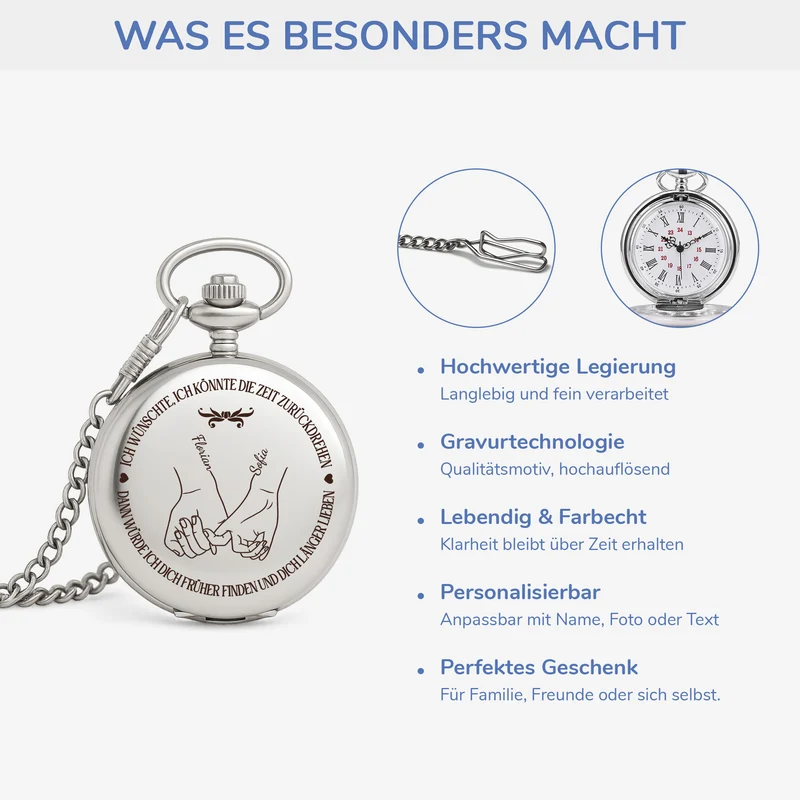 Ich Wünschte Ich Könnte Die Zeit Zurückdrehen - Personalisierte Geschenke Paare | Taschenuhr