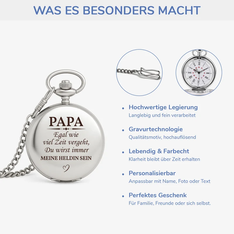 Du Wirst Immer Mein Held Sein - Personalisiertes Geschenk | Taschenuhr Papa