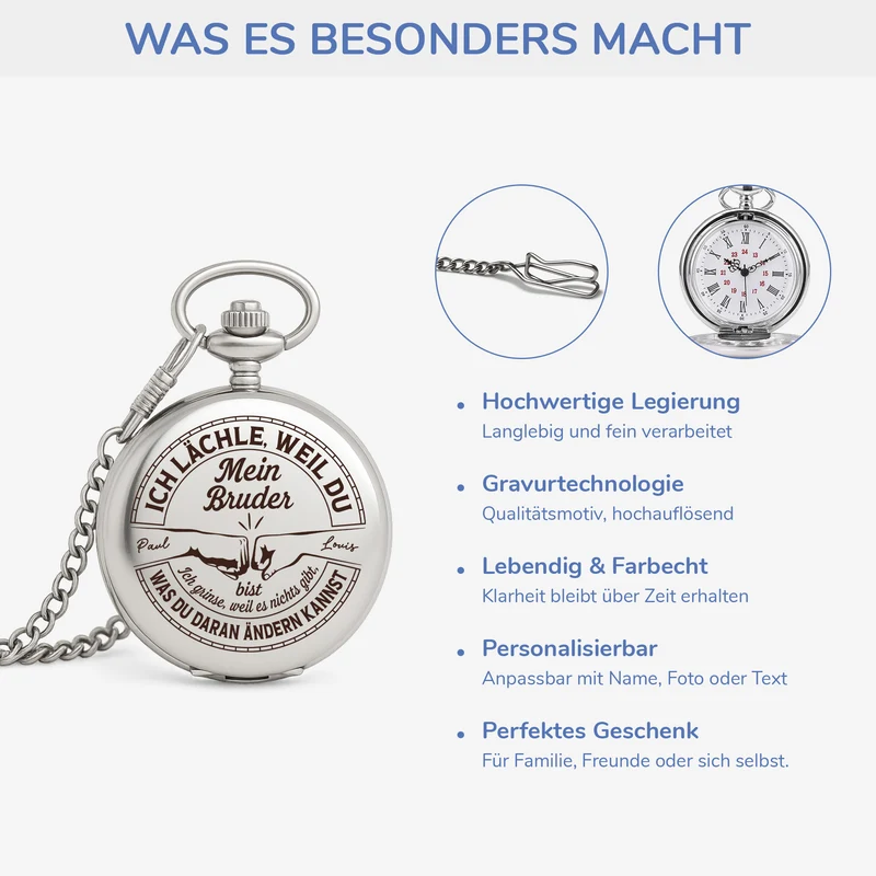 Ich Lächle Weil Du Mein Bruder Bist - Personalisiertes Geschenk | Taschenuhr Geschwister