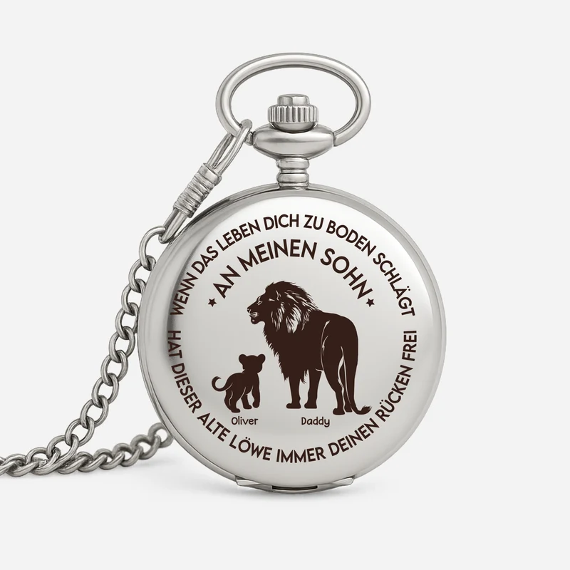 Wenn Das Leben Dich Zu Boden Schlägt - Personalisiertes Geschenk | Taschenuhr Papa Löwe