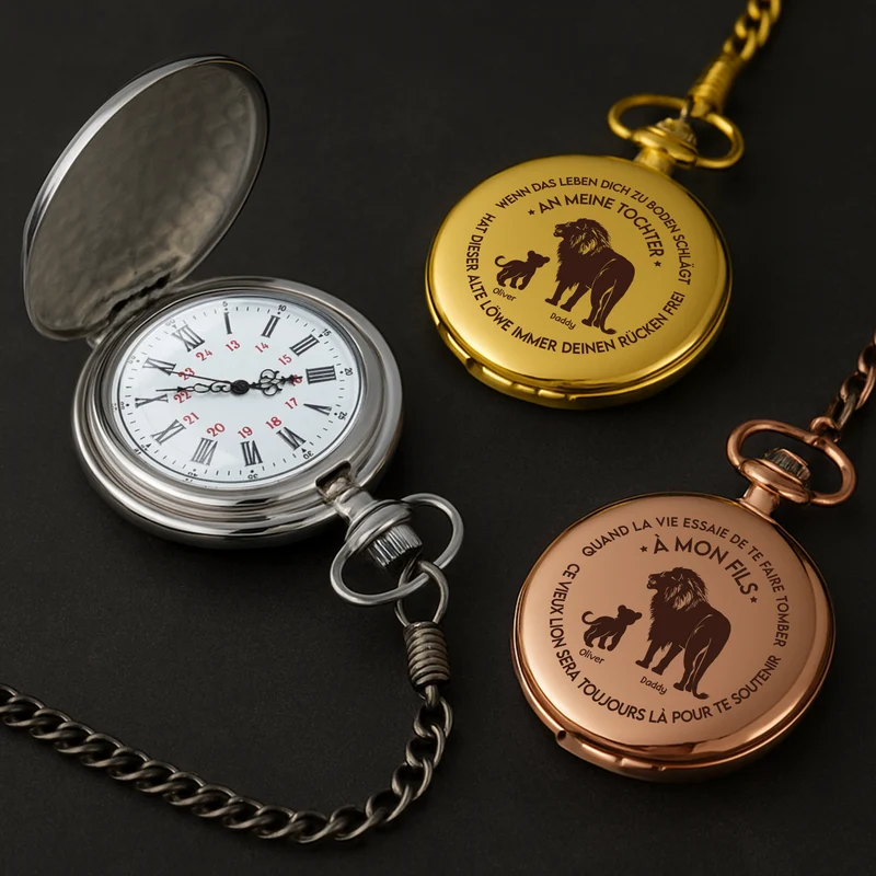 Wenn Das Leben Dich Zu Boden Schlägt - Personalisiertes Geschenk | Taschenuhr Papa Löwe