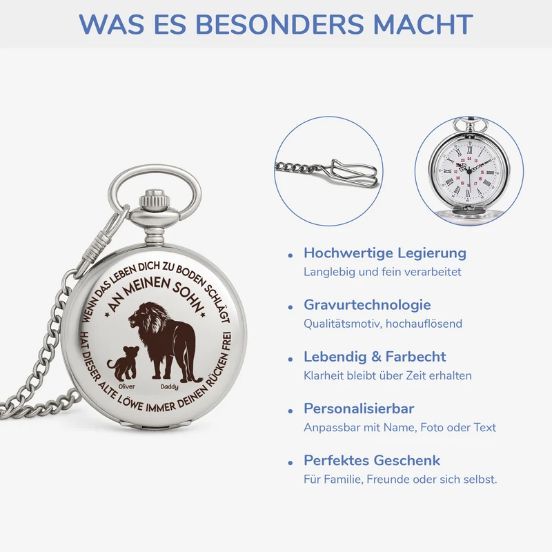Wenn Das Leben Dich Zu Boden Schlägt - Personalisiertes Geschenk | Taschenuhr Papa Löwe