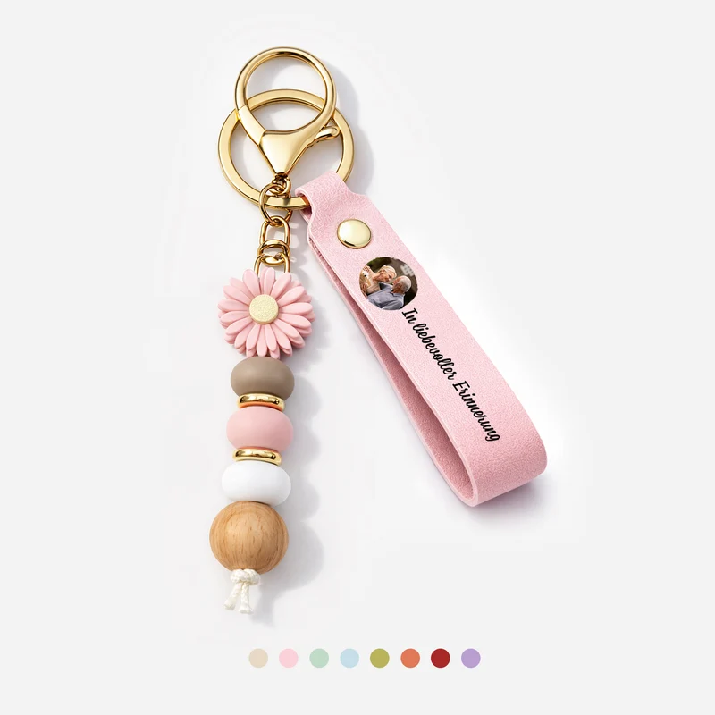 In Liebevoller Erinnerung - Personalisierte Paar Geschenke | UV Druck Daisy Schlüsselanhänger Foto Perlen