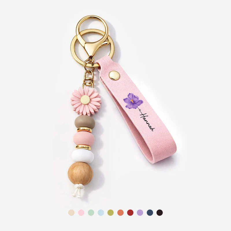 Name + Blume - Personalisiertes Geschenk Garten | UV Druck Daisy Schlüsselanhänger Perlen Mama/Oma