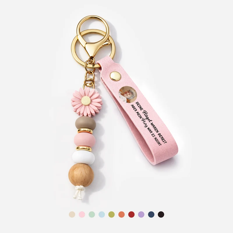 Deine Flügel Waren Bereit Aber Mein Herz War Es Nicht - Personalisierte Trauergeschenke | UV Druck Daisy Schlüsselanhänger Perlen Mit Foto