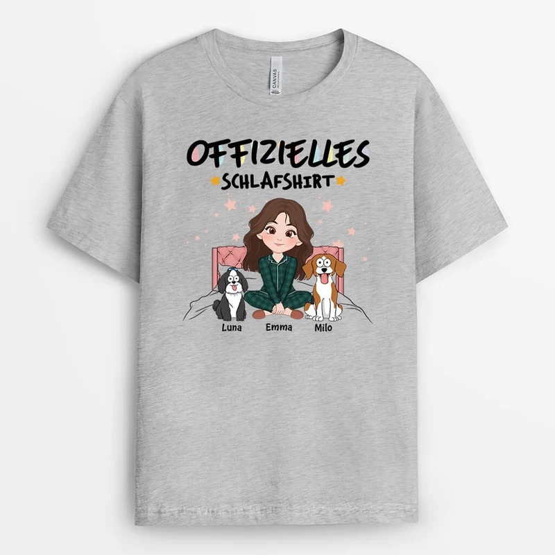 Offizielles Schlafshirt Der Mensch Und Hunde Setzen Sich Auf Das Bett - Personalisiertes Geschenk | T-Shirt für Hundeliebhaber