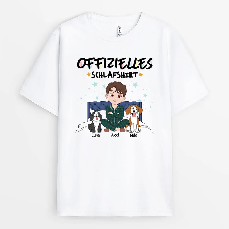 Offizielles Schlafshirt Der Mensch Und Hunde Setzen Sich Auf Das Bett - Personalisiertes Geschenk | T-Shirt für Hundeliebhaber